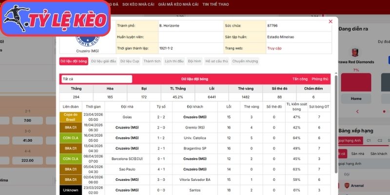 Phong độ Cruzeiro (MG) gần nhất